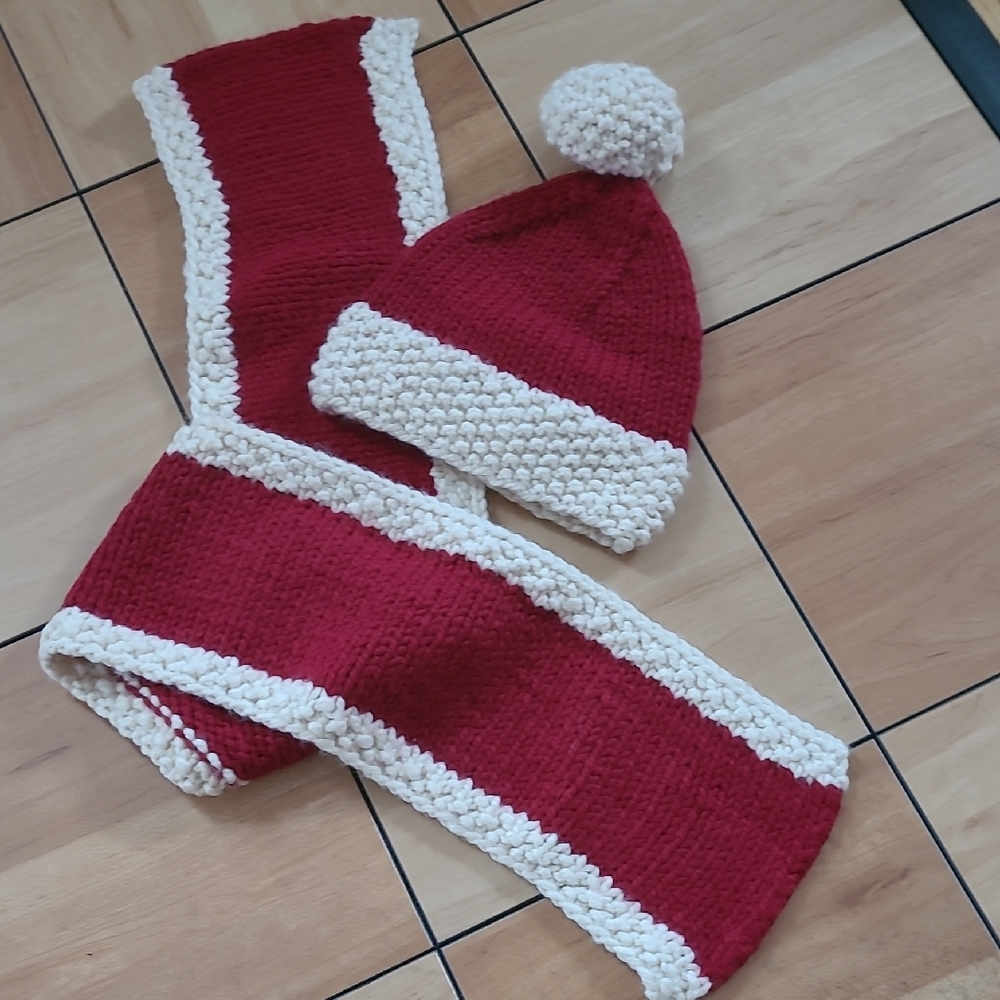 Kids Red and White Knit Hat and Scarf Set